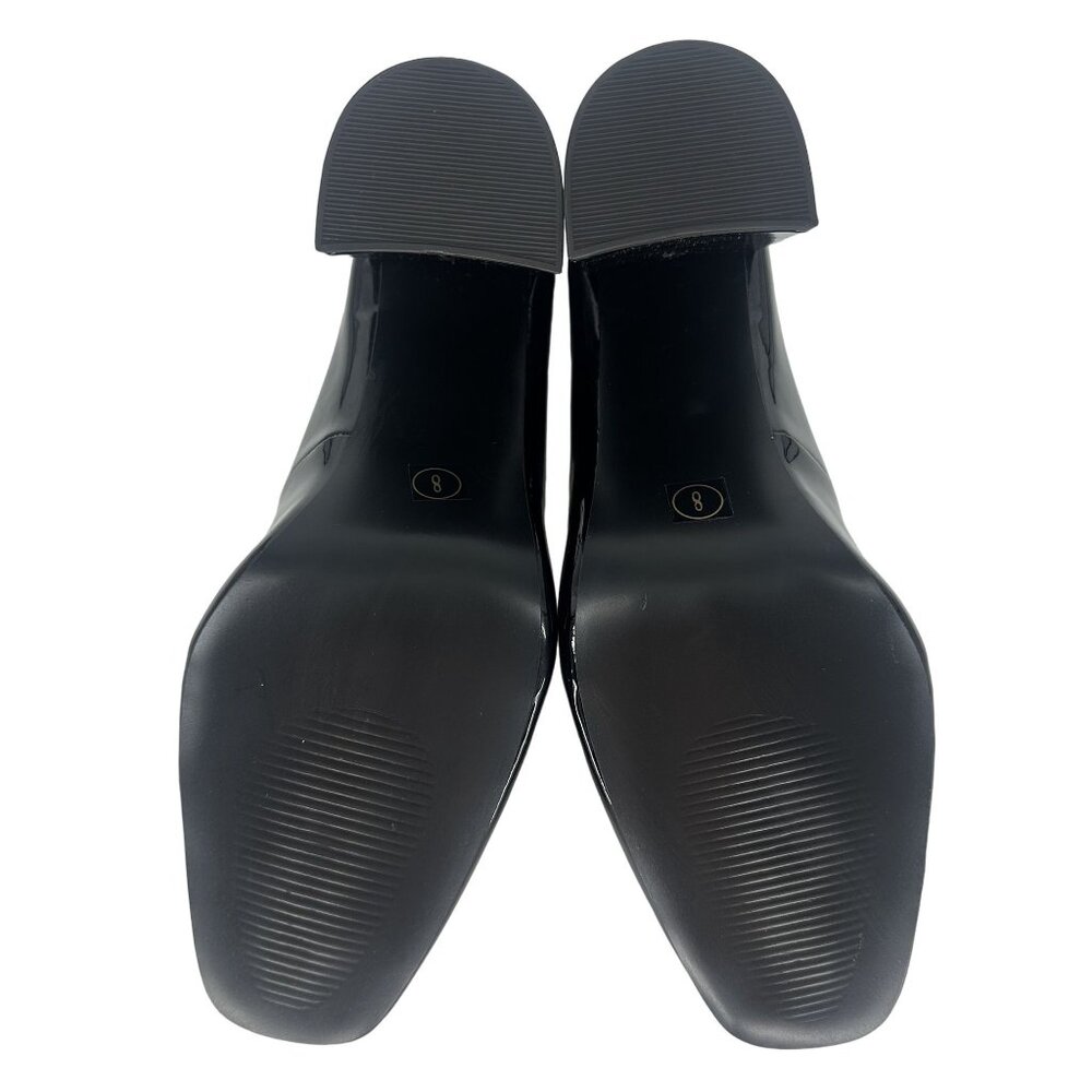 Steve Madden Black Patent Synthetic Leather Square Toe Chunky Block Heel Shoe 8M - Picture 6 of 7